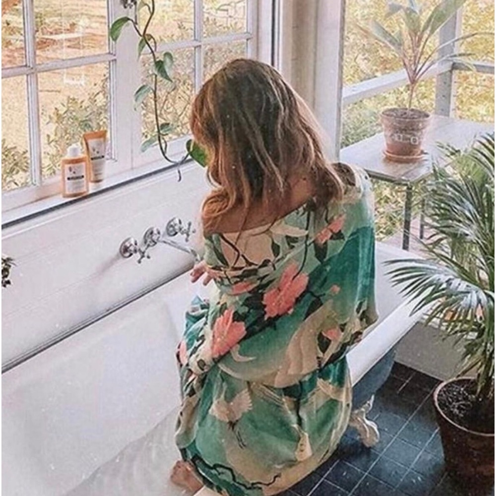 Bohemian Gypsy Floral Bird Pattern Oversized Resort Beach Maxi Long Kimono - Picture 5 of 6